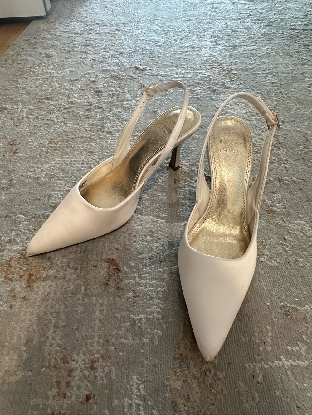 ASOS Bridal Pointed Slingback Heels in Ivory with Gold Insole